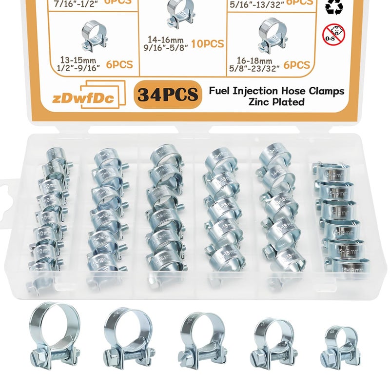 zDwfDc 34PCS 818mm 5 Sizes Fuel Injection Line Hose Clamps Assortment Kit 14 516 38 Fuel Line Hose Clamp for Automotive Diesel Petrol Pipe DD025